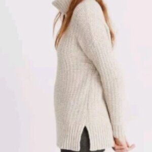 Madewell Ribbed Turtleneck Tunic Sweater in Heather Sand Size L Womens